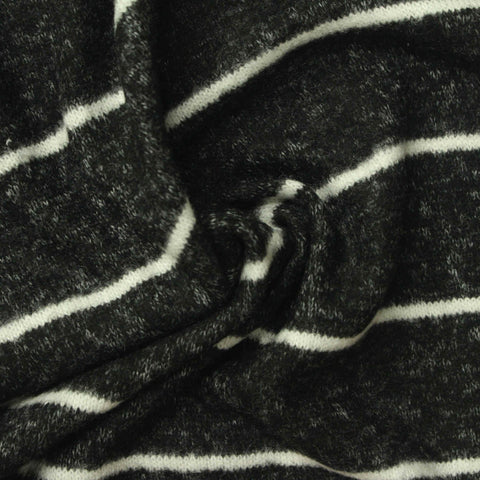 White Horizontal-Stripe Chunky Knit, Viscose-Poly, 220 gsm