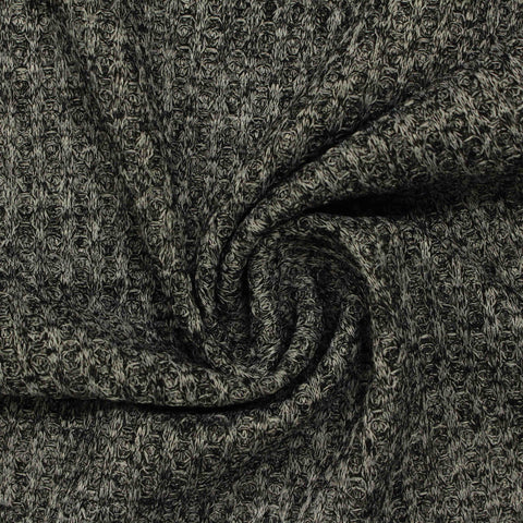 Black Marl Rib Knit, Poly-Viscose, 176 gsm