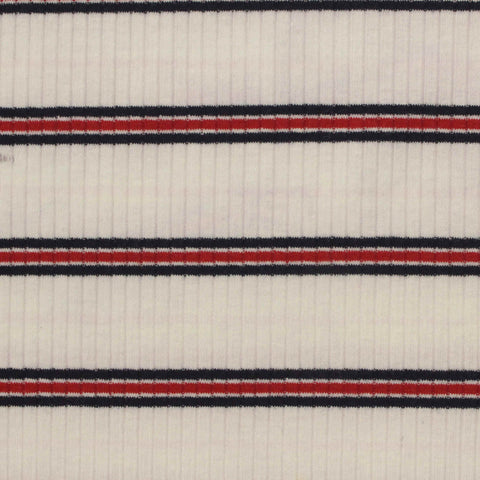 Cream Horizontal-Stripe Rib Knit, Viscose, 220 gsm