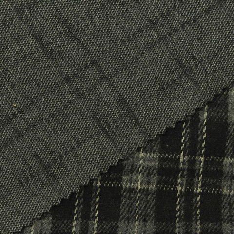 Dark Grey Plaid Interlock Knit, Poly-Viscose, 299 gsm