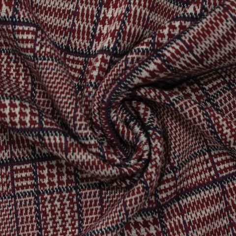 Burgundy Plaid Knit, Poly-Viscose