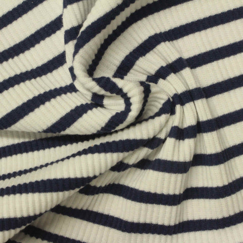 Navy Horizontal-Stripe Rib Knit, 230 gsm