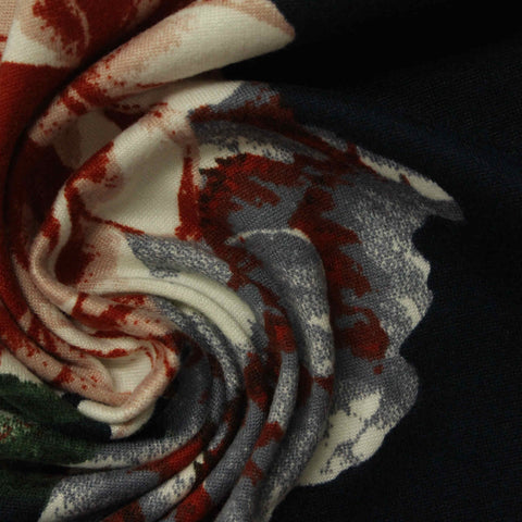 Red Bold-Floral Milk Silk Knit, Polyester