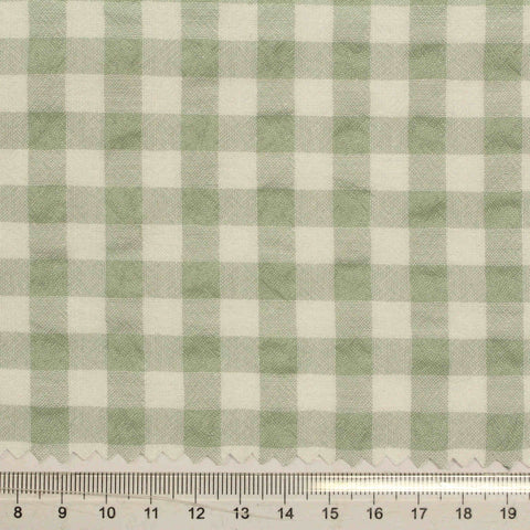 Light Green Check Seersucker, Cotton-Poly
