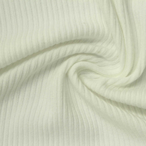 Polyester Cotton Stretch Rib Knit Fabric, 270 gsm — White