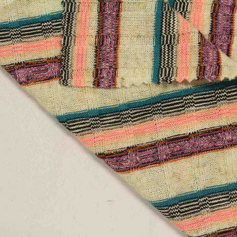 Pink Vertical-Stripe Rib Knit, Poly-Viscose, 190 gsm