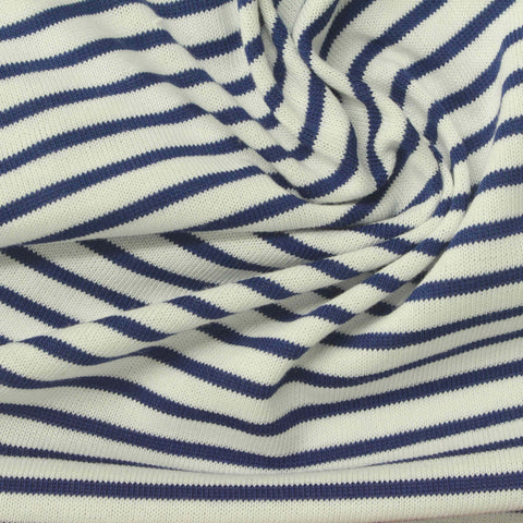 Navy Horizontal-Stripe Jersey Knit, Cotton-Poly, 190 gsm
