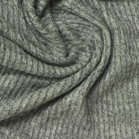 Dark Grey Marl Rib Knit, Viscose-Poly, 200 gsm