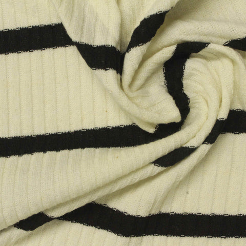 Black Horizontal-Stripe Rib Knit, Poly-Cotton, 190 gsm