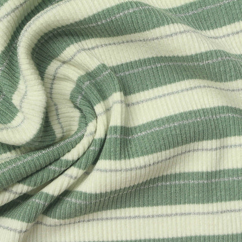 Green Horizontal-Stripe Rib Knit, Viscose, 400 gsm