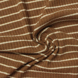 Brown Horizontal-Stripe Rib Knit, Poly-Viscose — photo 3