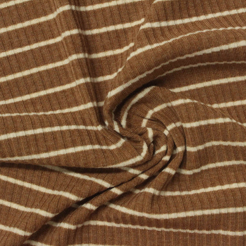 Brown Horizontal-Stripe Rib Knit, Poly-Viscose, 240 gsm, 130 cm