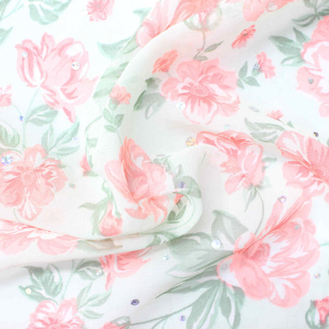 Pink Roses Chiffon, Polyester, 68 gsm