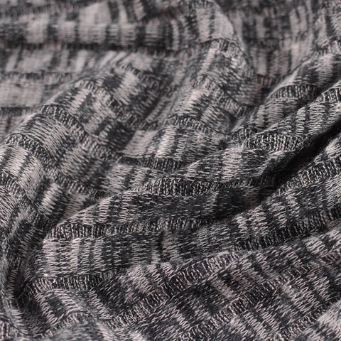 Dark Grey Heathered-Marl Rib Knit, Poly-Viscose, 181 gsm