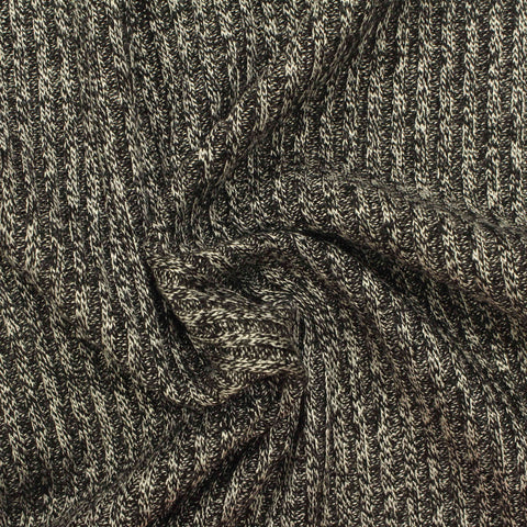 Black Marl Rib Knit, Viscose-Poly, 313 gsm