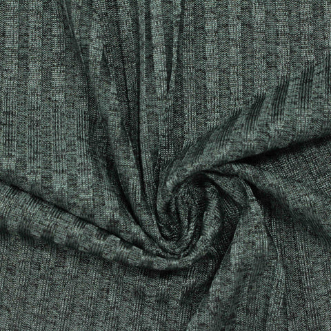 Dark Grey Heathered-Marl Rib Knit, Polyester, 200 gsm, 140 cm