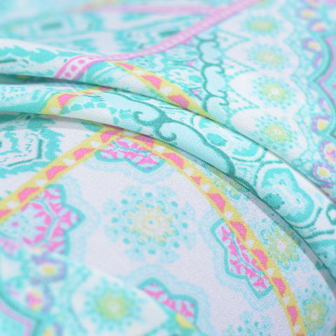 Teal Geometric Linen-Look, Polyester