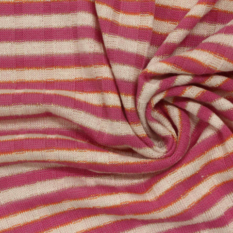 Pink Horizontal-Stripe Rib Knit, Poly-Viscose, 205 gsm