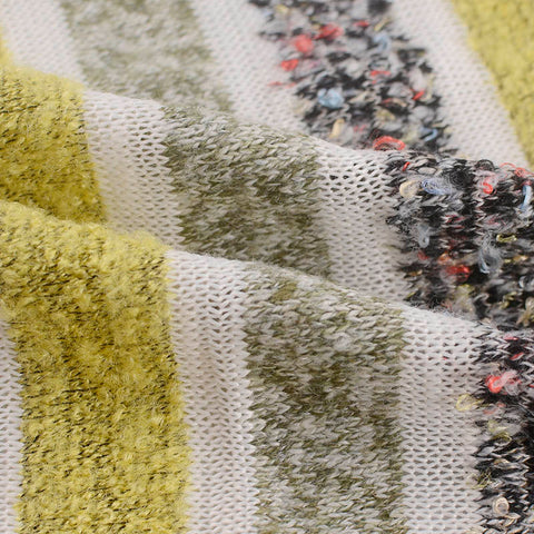 Yellow-Green Vertical-Stripe Chunky Knit, Poly-Acrylic