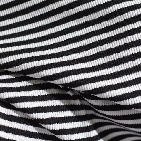 Black Horizontal-Stripe Rib Knit, Cotton, 170 gsm, 127 cm