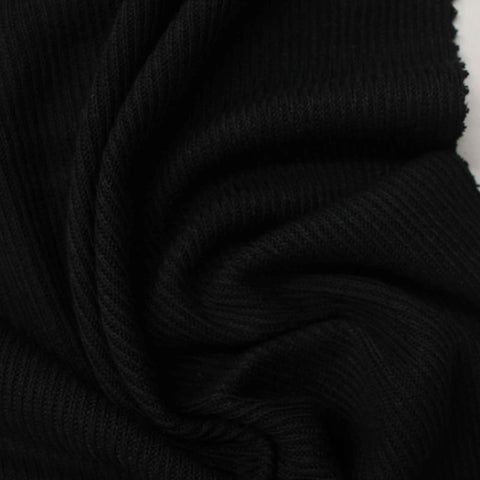 Viscose Polyester Stretch Rib Knit Fabric, 200 gsm, 150 cm — Black