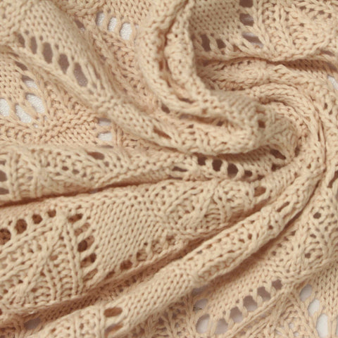 Light Beige Openwork Pointelle Knit, Poly-Cotton