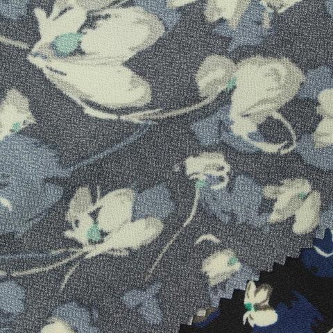 White Abstract-Floral Linen-Look, Polyester