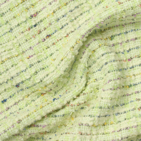 Light Green Horizontal-Stripe Bouclé, Poly-Cotton