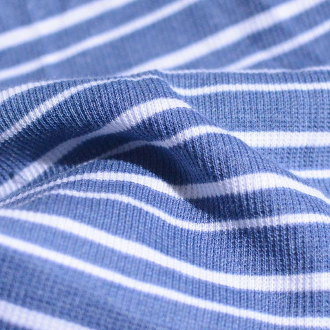 Blue Horizontal-Stripe Rib Knit, Poly-Viscose