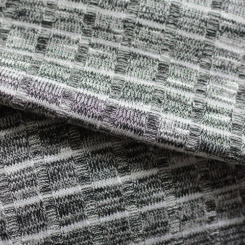 Marled Grey Check Rib Knit, Viscose-Poly
