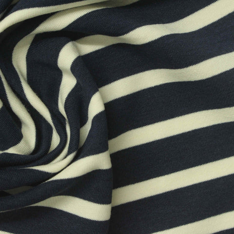 Navy Horizontal-Stripe French Terry, Cotton-Tencel Lyocell
