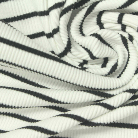 Black Horizontal-Stripe Knit, Polyester, 260 gsm, 185 cm