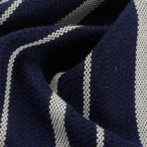 Navy Vertical-Stripe Jacquard, Cotton-Poly