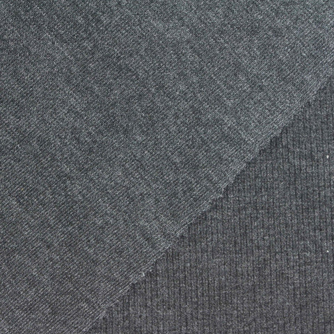Dark Grey Marl Rib Knit, Poly-Cotton, 410 gsm
