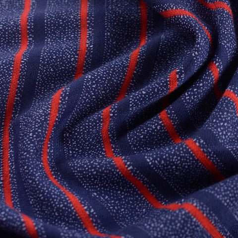 Red Horizontal-Stripe Interlock Knit, Polyester, 285 gsm