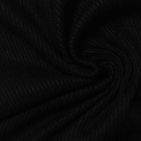 Brushed Polyester Stretch Rib Knit Fabric, 230 gsm — Black, ref EF-238899