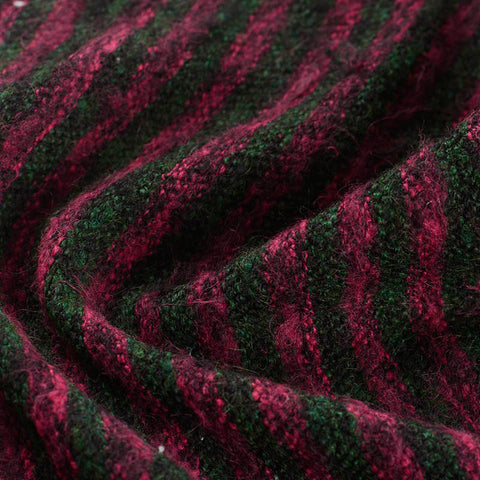 Dark Green Horizontal-Stripe Chunky Knit, Polyester, 402 gsm