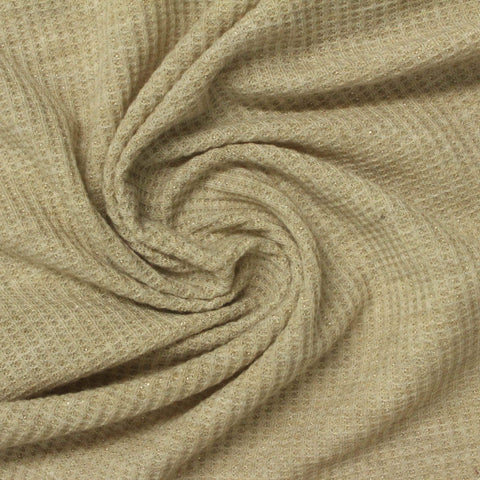 Yarn-Dyed Polyester Viscose Metallic Waffle Knit Fabric, 158 gsm, 165 cm — Khaki