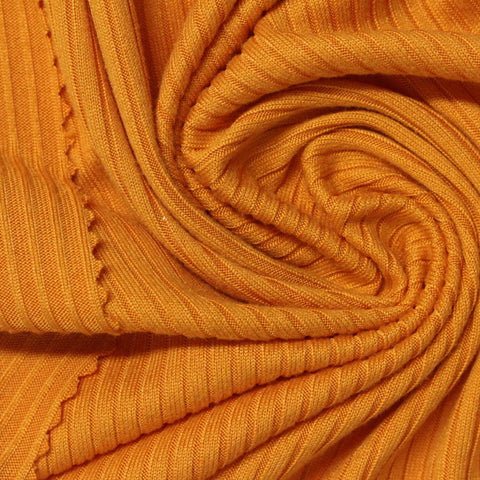 Brushed Polyester Stretch Rib Knit Fabric, 166 gsm, 150 cm — Orange