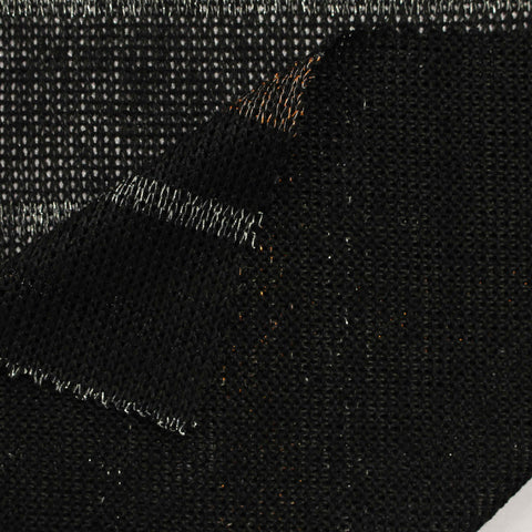 Yarn-Dyed Viscose Polyester Metallic Stretch Chunky Knit Fabric, 134 gsm, 160 cm — Black