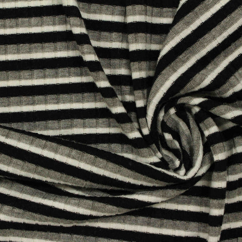 Black Horizontal-Stripe Rib Knit, Poly-Viscose, 170 gsm, 130 cm