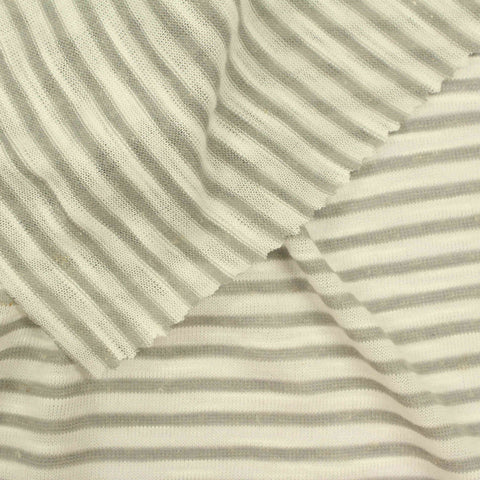 Light Grey Horizontal-Stripe Jersey Knit, Polyester, 140 gsm