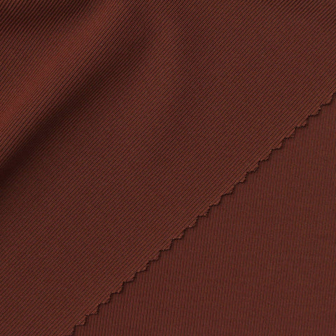 Viscose Nylon Stretch Rib Knit Fabric, 240 gsm, 155 cm — Brown