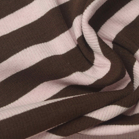 Brown Horizontal-Stripe Rib Knit, Cotton