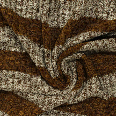 Brown Horizontal-Stripe Rib Knit, Poly-Viscose, 240 gsm, 150 cm