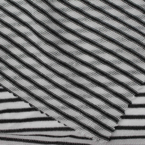 Black Horizontal-Stripe Jersey Knit, Polyester, 104 gsm