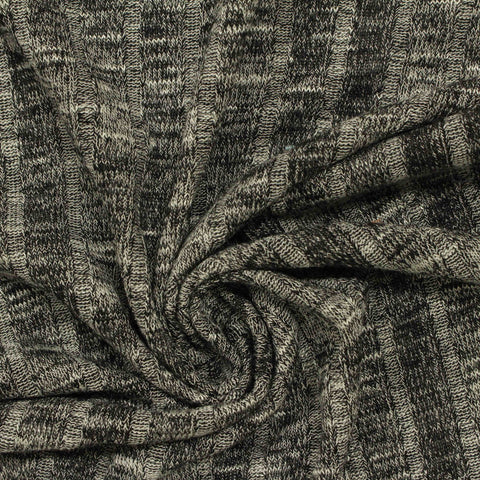 Grey Marl Rib Knit, Viscose-Poly, 215 gsm