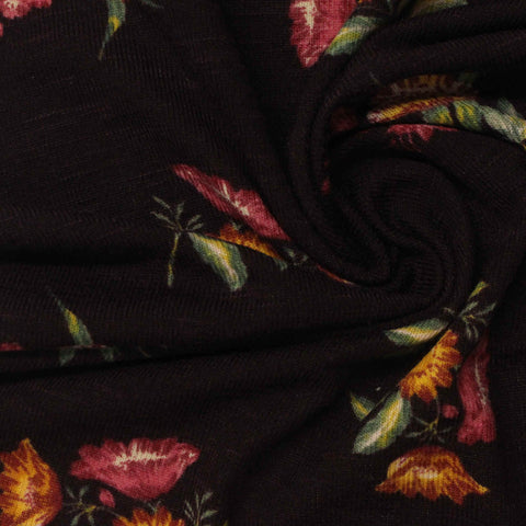 Red Floral Chunky Knit, Polyester, 185 gsm