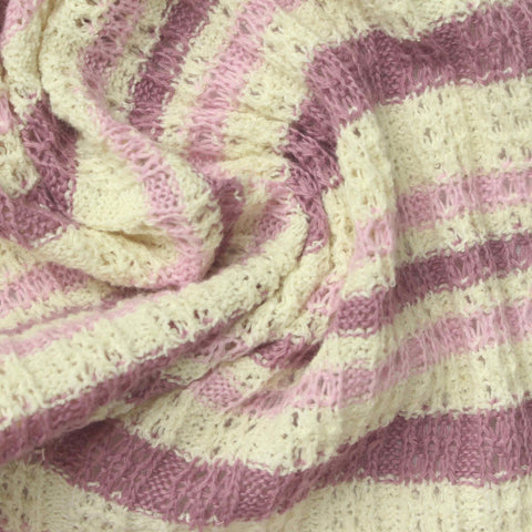 Cream Horizontal-Stripe Rib Knit, Poly-Cotton, 250 gsm, 170 cm