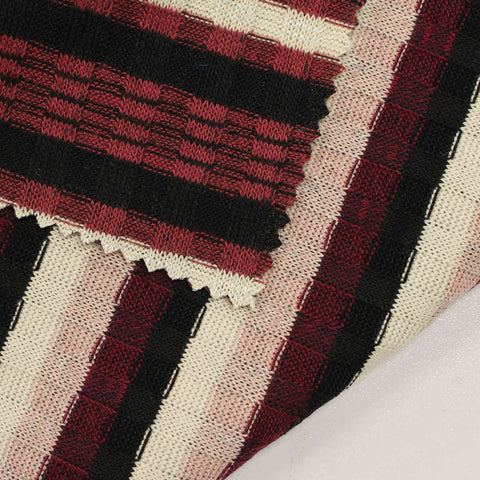 Red Stripes Rib Knit, Poly-Viscose